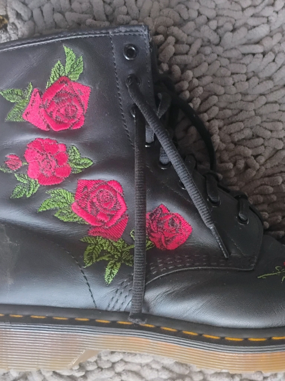 Black Floral Embroidered Women's Lace-Up Boots Embroidered Flowers Women's 8.5
